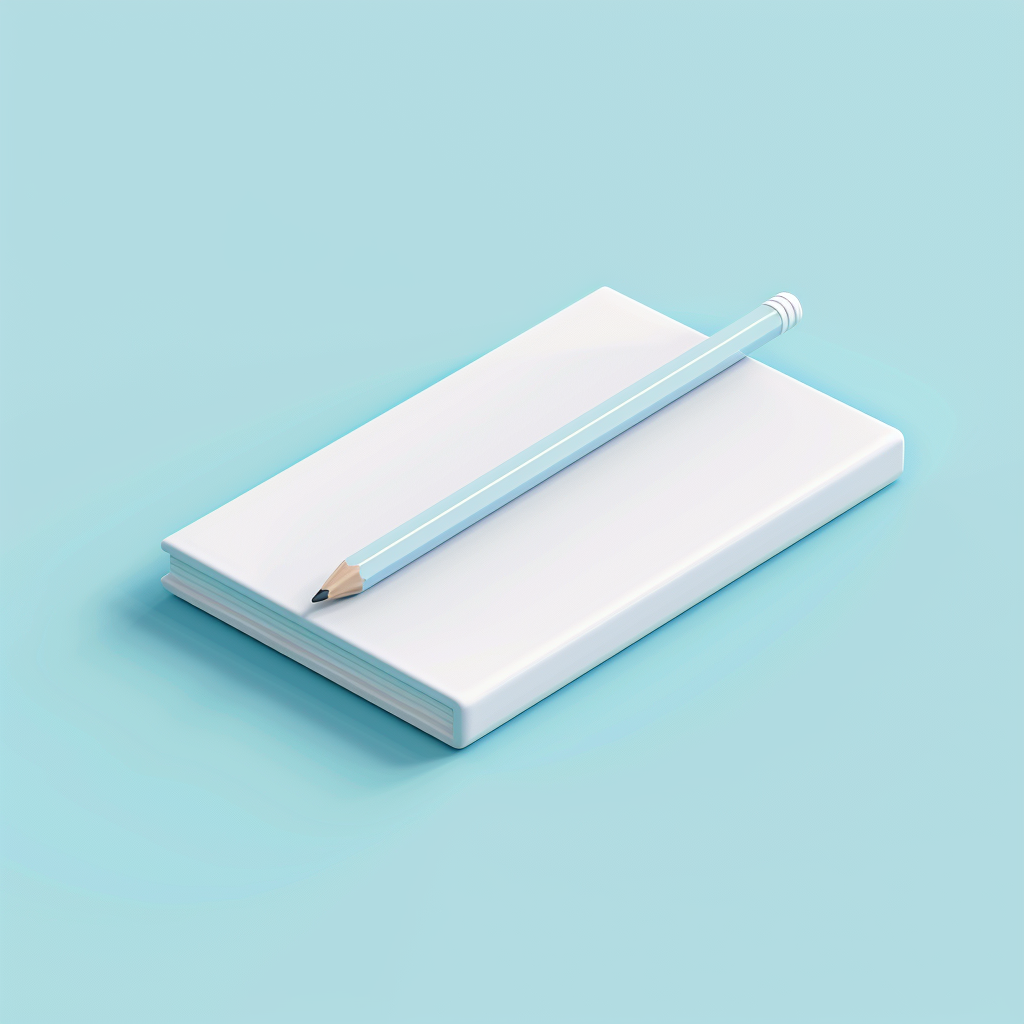 3D white note and pencil icon with lighting.