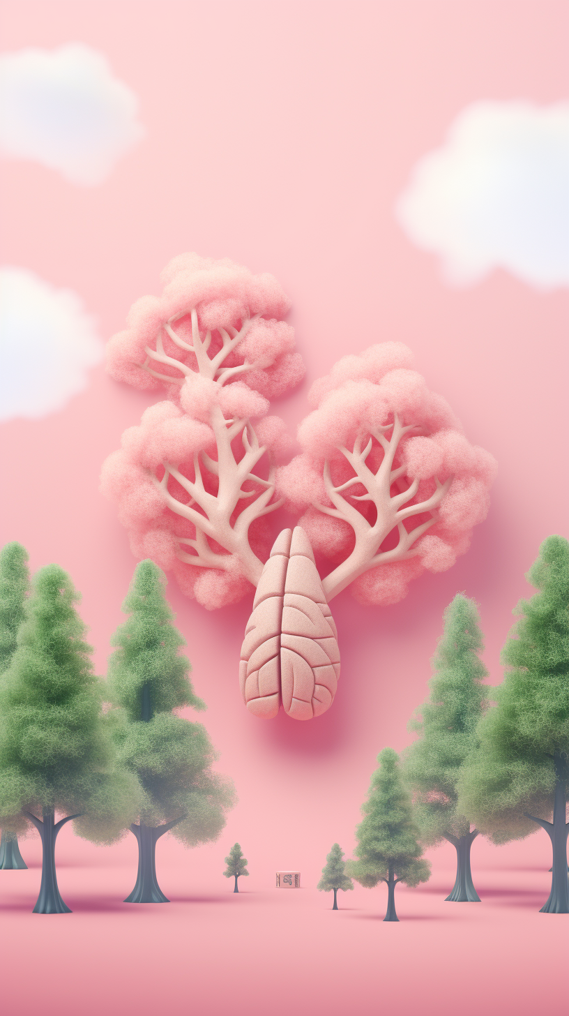 3D Woolen Set of Lungs with Cute Trees