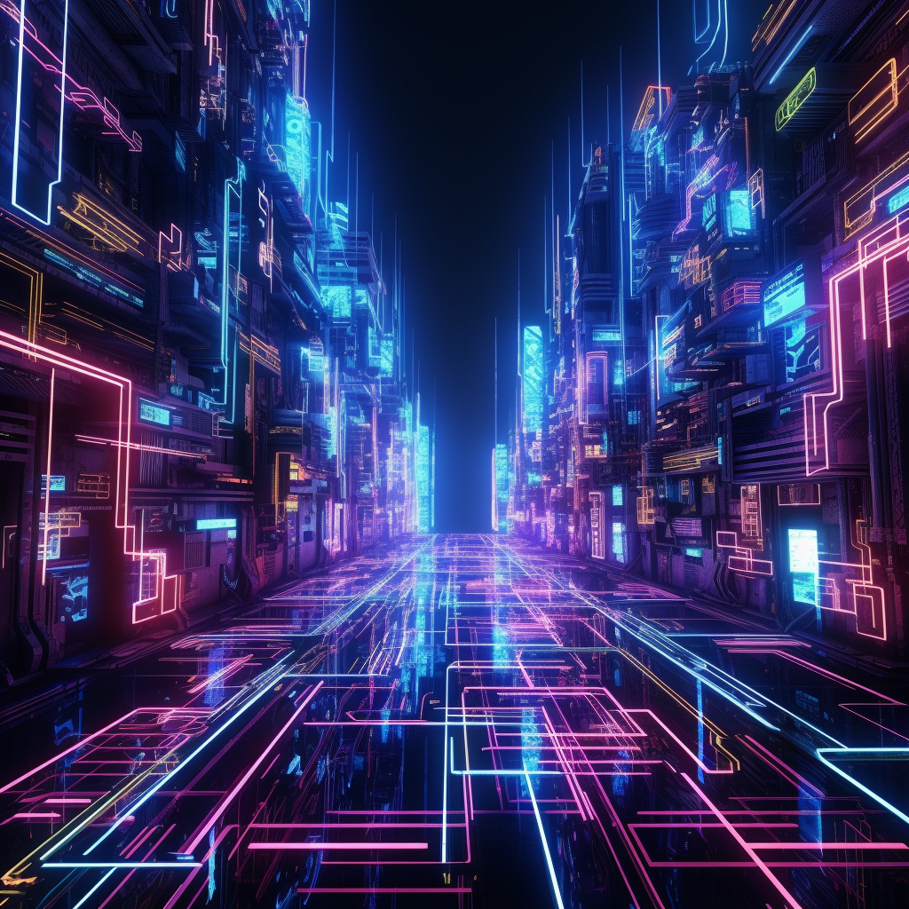 Neon Cyberpunk Vertical Background with Wire Cables