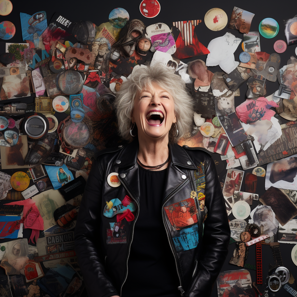 Elderly woman in leather jacket with memories