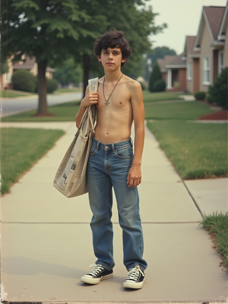 80s Teen Newspaper Boy in a Summer Suburb
