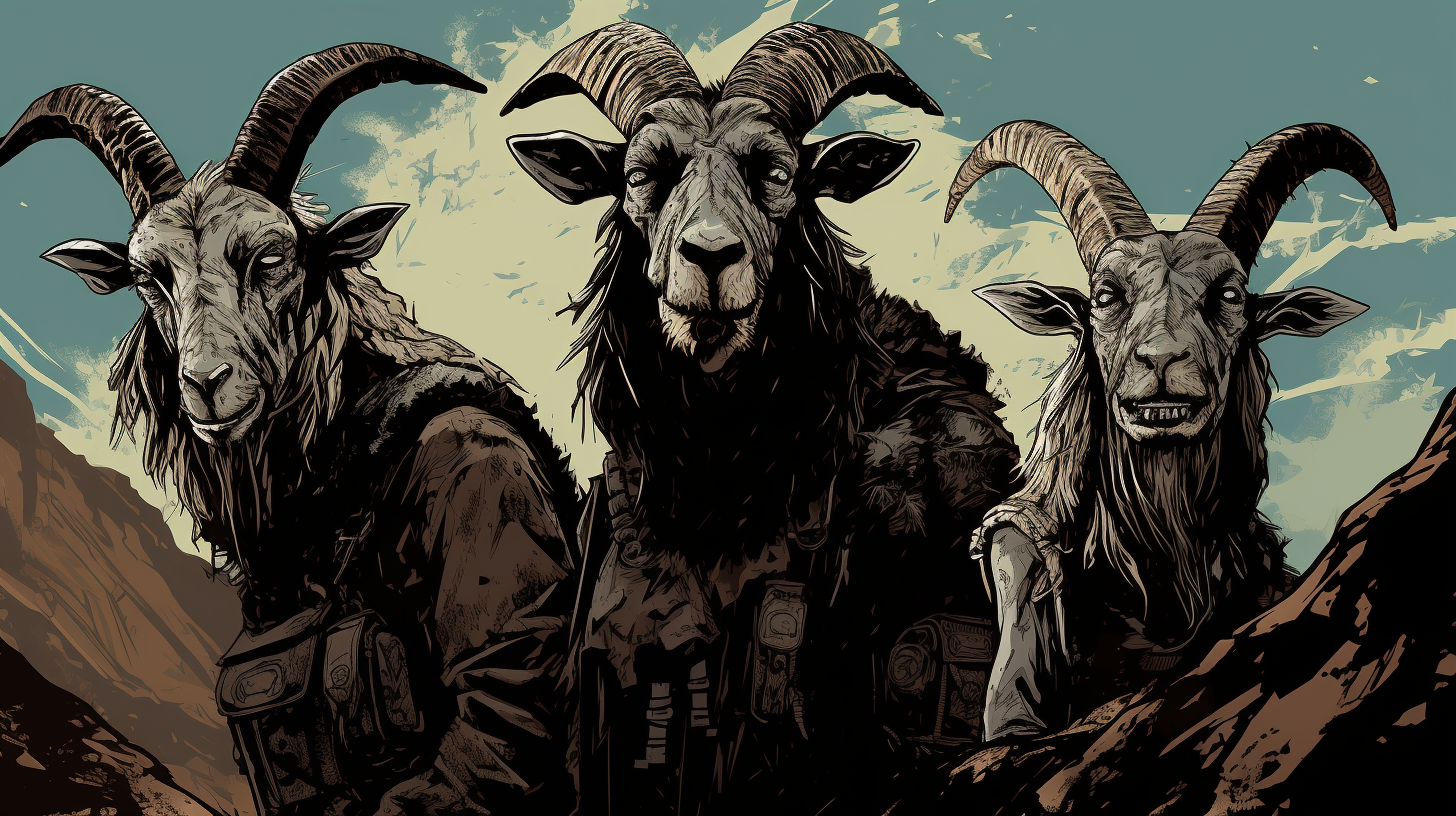 Cartoon horror, tough men with goat faces