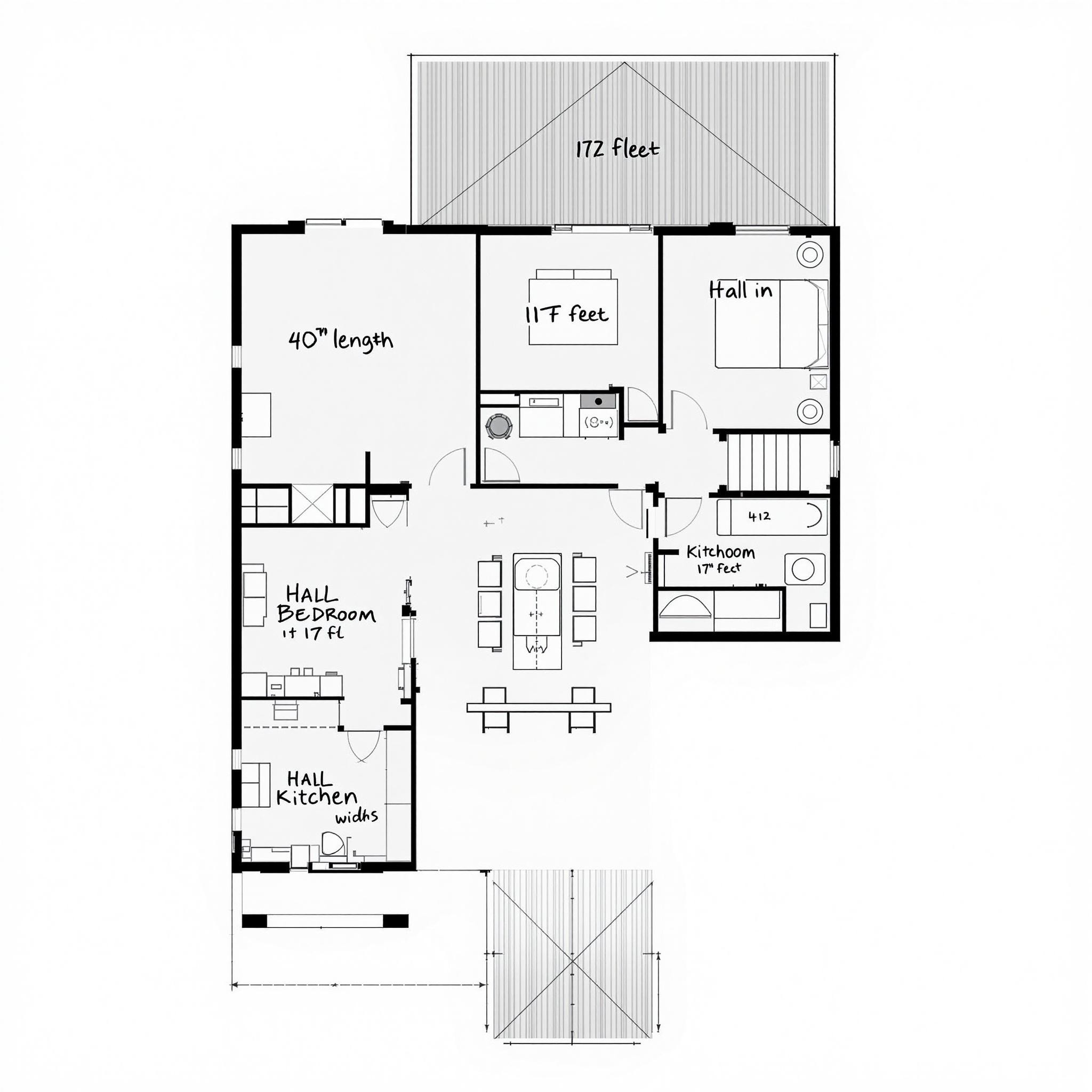 A 1-Bedroom 2D House Floor Plan