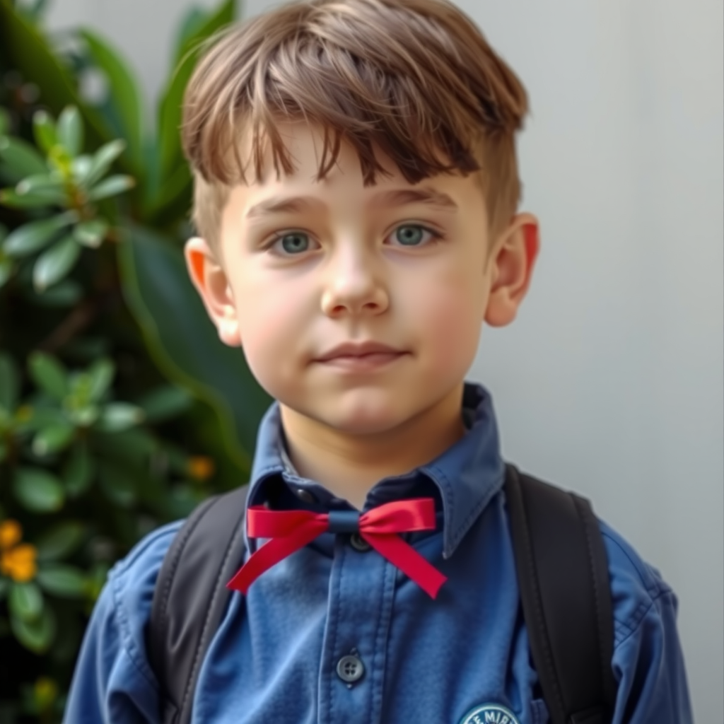 A 13-year-old boy in school uniform.