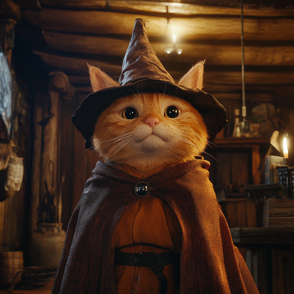 A 1950s Wizard Cat in Cozy Cabin