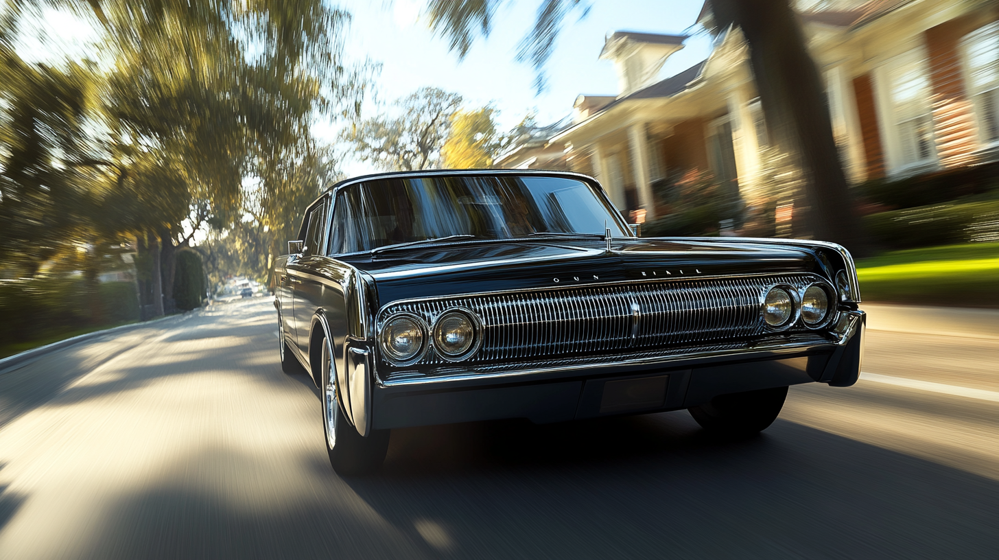 A 1965 Black Lincoln Continental on the Road