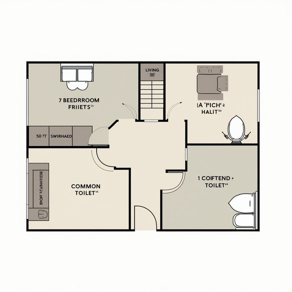 A 2-Bedroom Floor Plan with Indoor Staircase