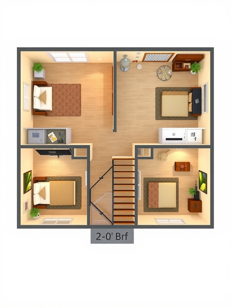 A 2D Plan for 2BHK House with Staircase