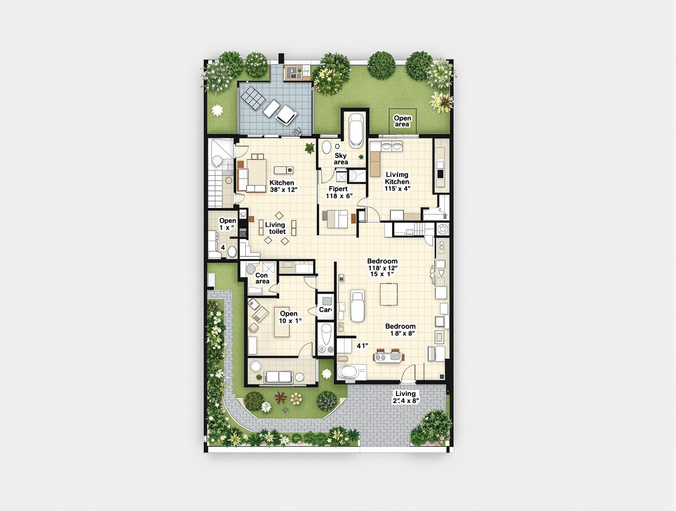 A 5-Bedroom House Layout with Greenery Area
