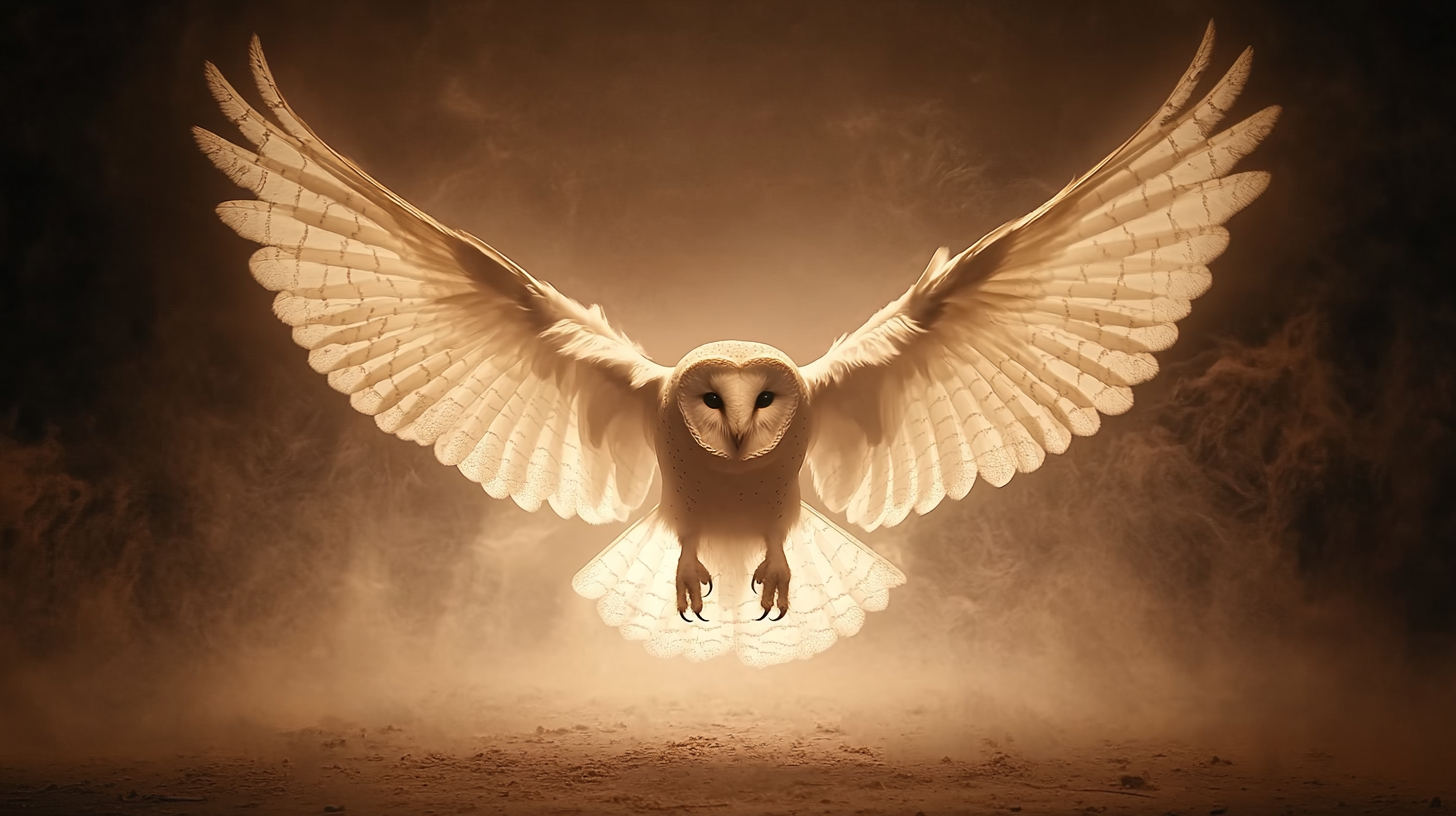 A Barn Owl Flying Through Dark Forest