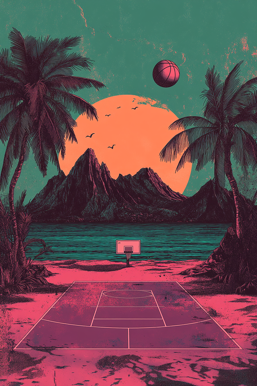 Synthwave Basketball Court on Paradise Beach