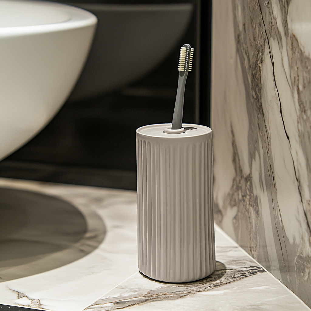 A Bathroom with Gray Marble Walls and Floor