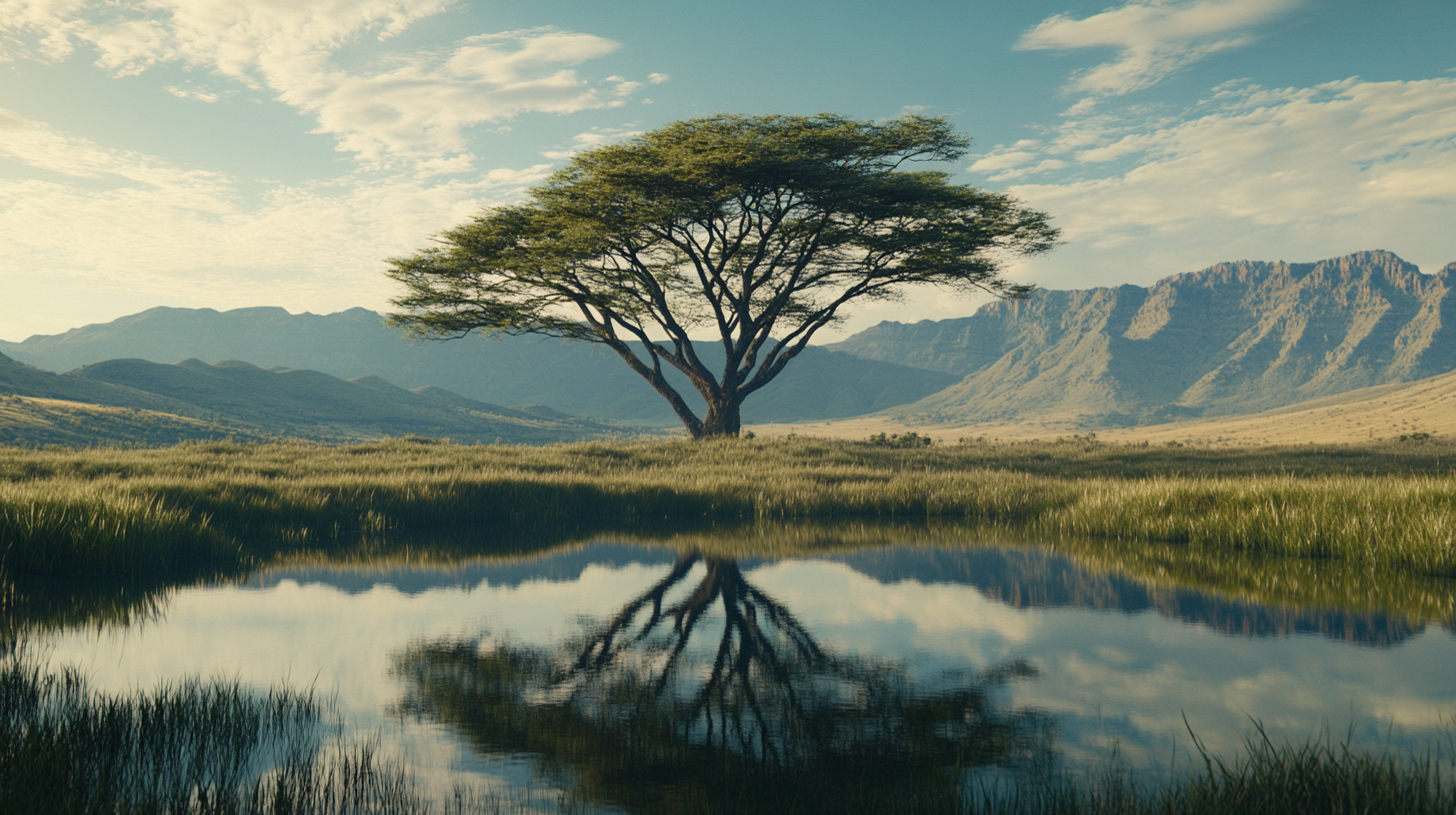 A Beautiful African Savannah Landscape with Small Lake