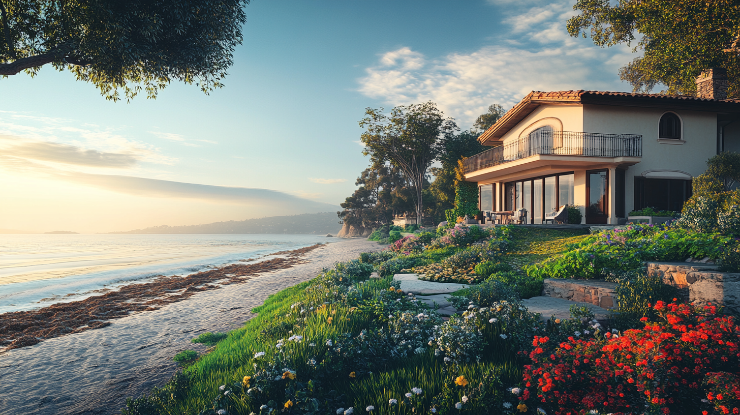 A Beautiful Beach House with Lush Garden View