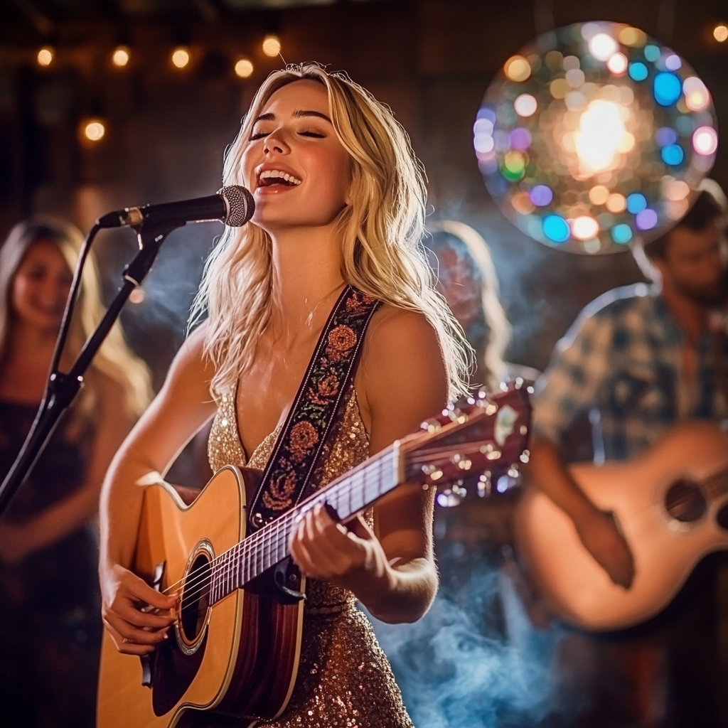 A Beautiful Blonde Girl Singing at Country Club