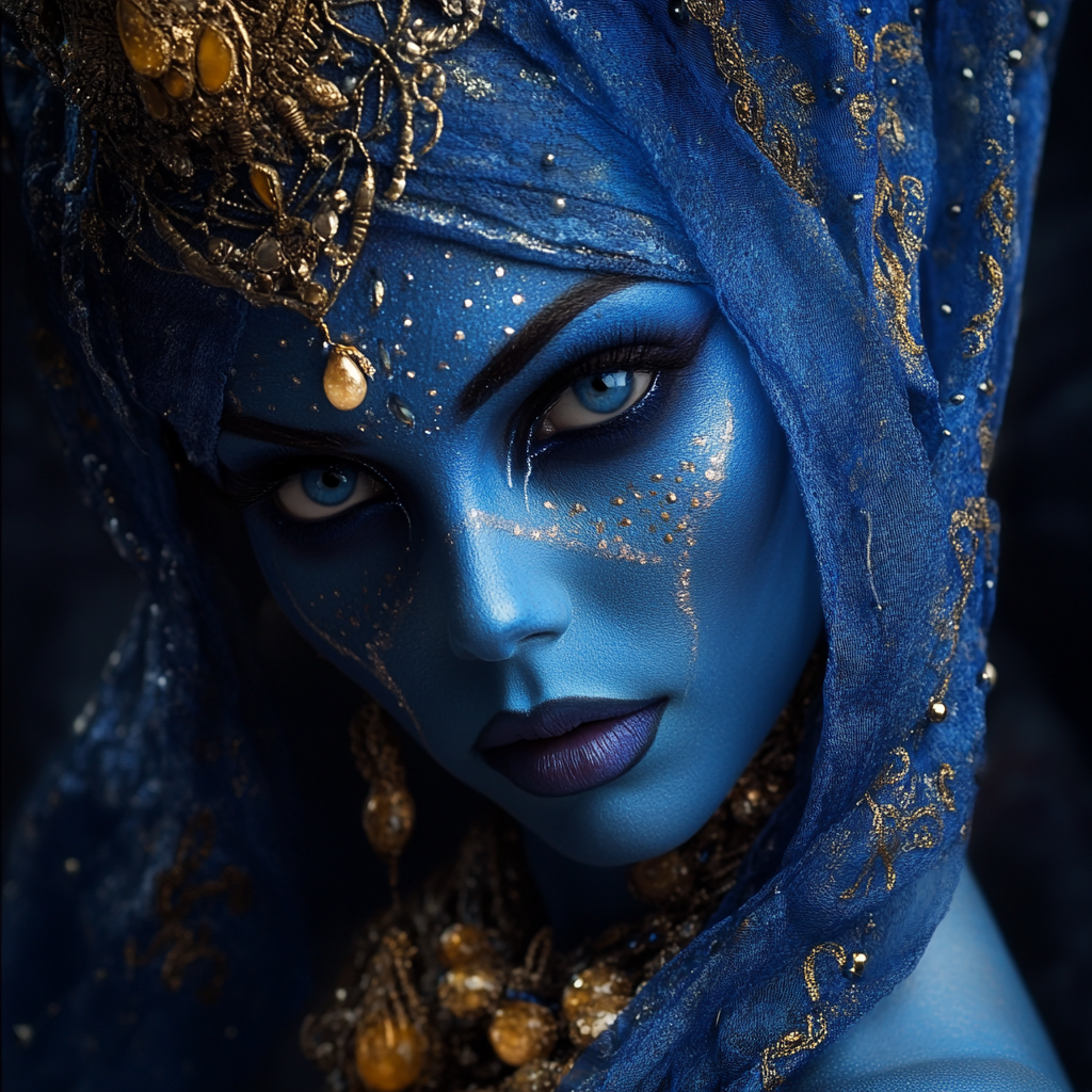 A Beautiful Blue Water Genasi Female Courtesan