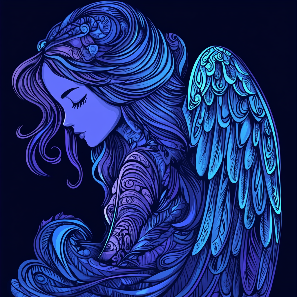 A Beautiful Dark Blue Cyber Angel Doodle