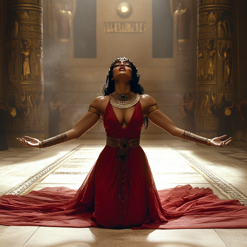 A Beautiful Egyptian Goddess in Red Dress