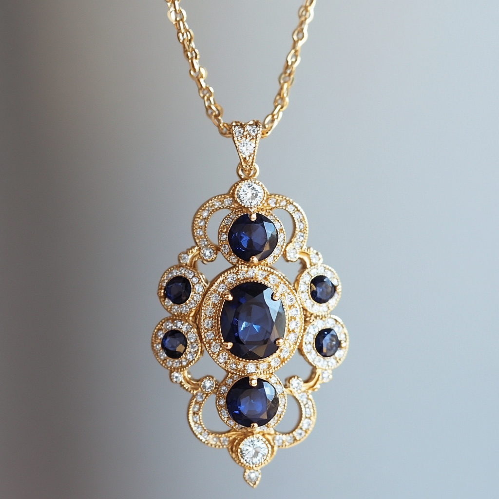 A Beautiful Gold Necklace with Blue Sapphires