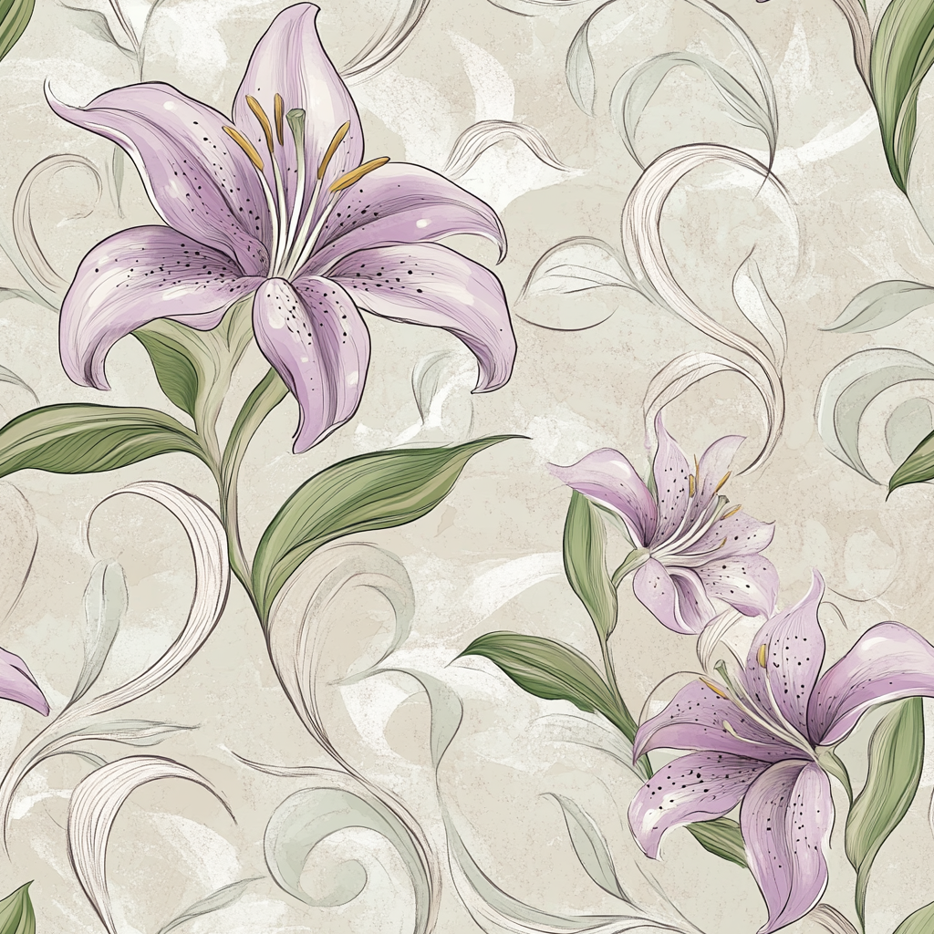 A Beautiful Lily and Leaf Watercolor Pattern