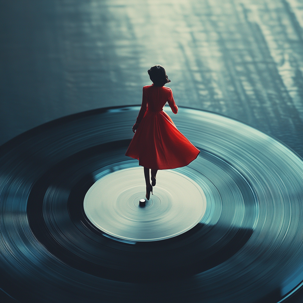 A Beautiful Person Walking on Vinyl Record