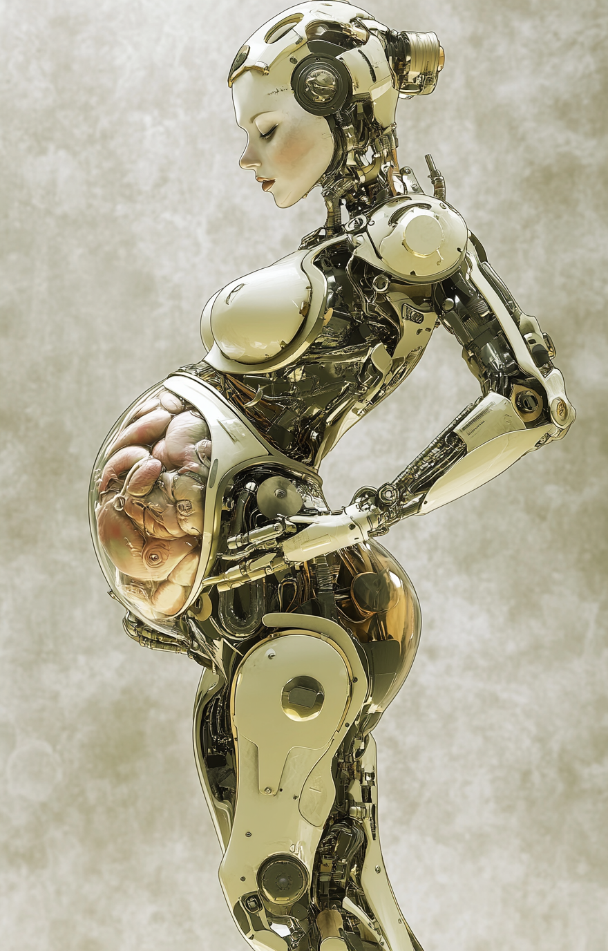 A Beautiful Pregnant Robot with Mechanistic Embryo