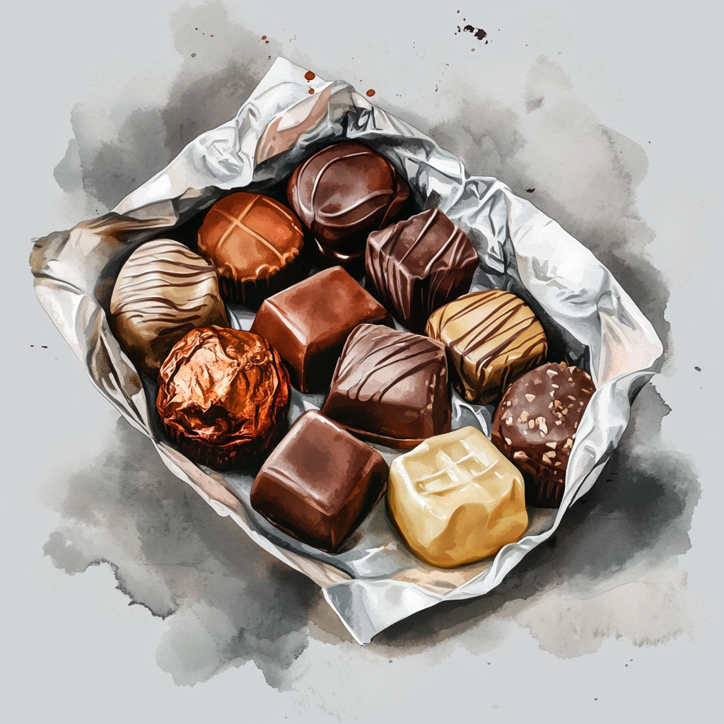 A Beautiful Watercolor Table of Chocolates