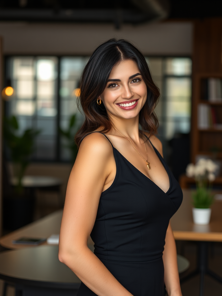 A Beautiful Woman Smiling in Black Dress