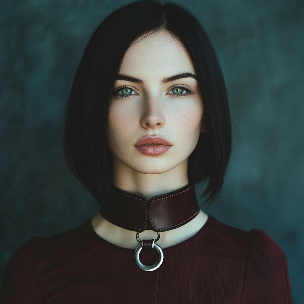 A Beautiful Woman in Red Dress with Collar