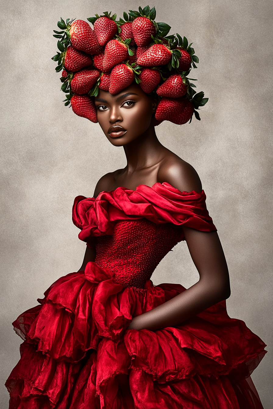 A Beautiful Woman in a Strawberry Dress