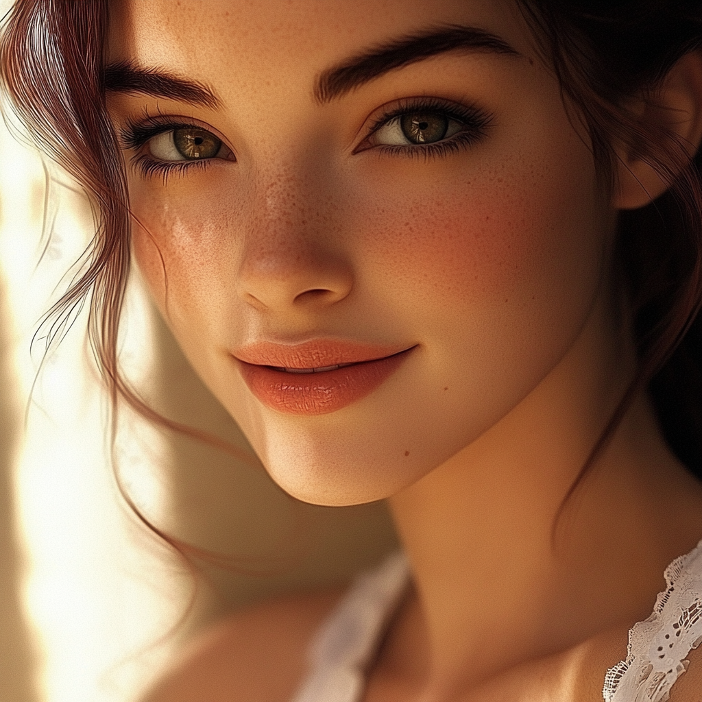 A Beautiful Woman with Warm Smile and Natural Makeup