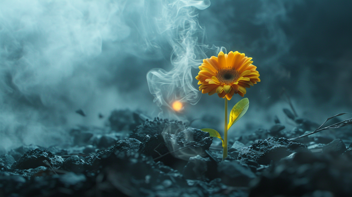 A Beautiful Yellow Gerbera Daisy in Debris