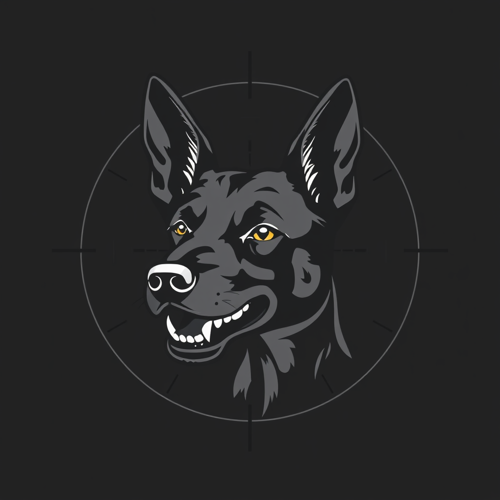 A Belgian Malinois in Scope Crosshairs Logo
