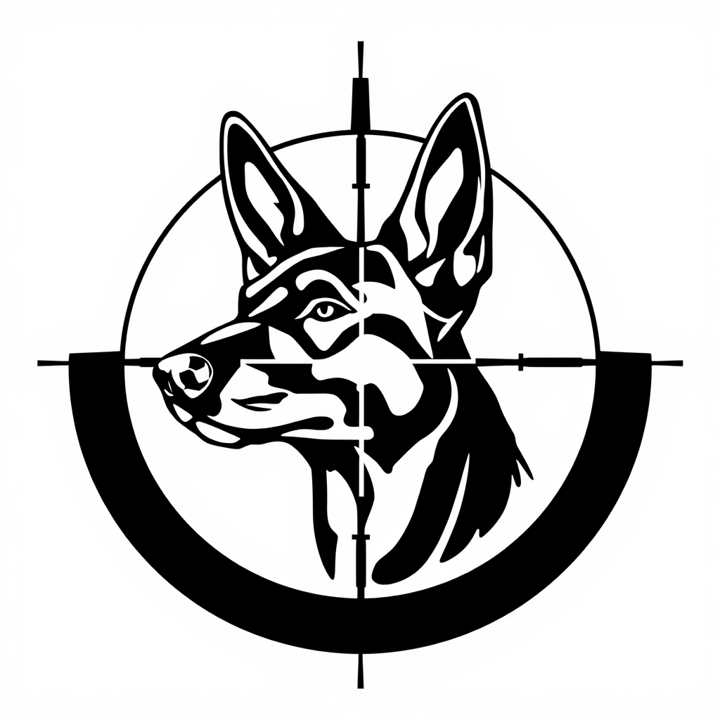 A Belgian Malinois in Scope Crosshairs Logo