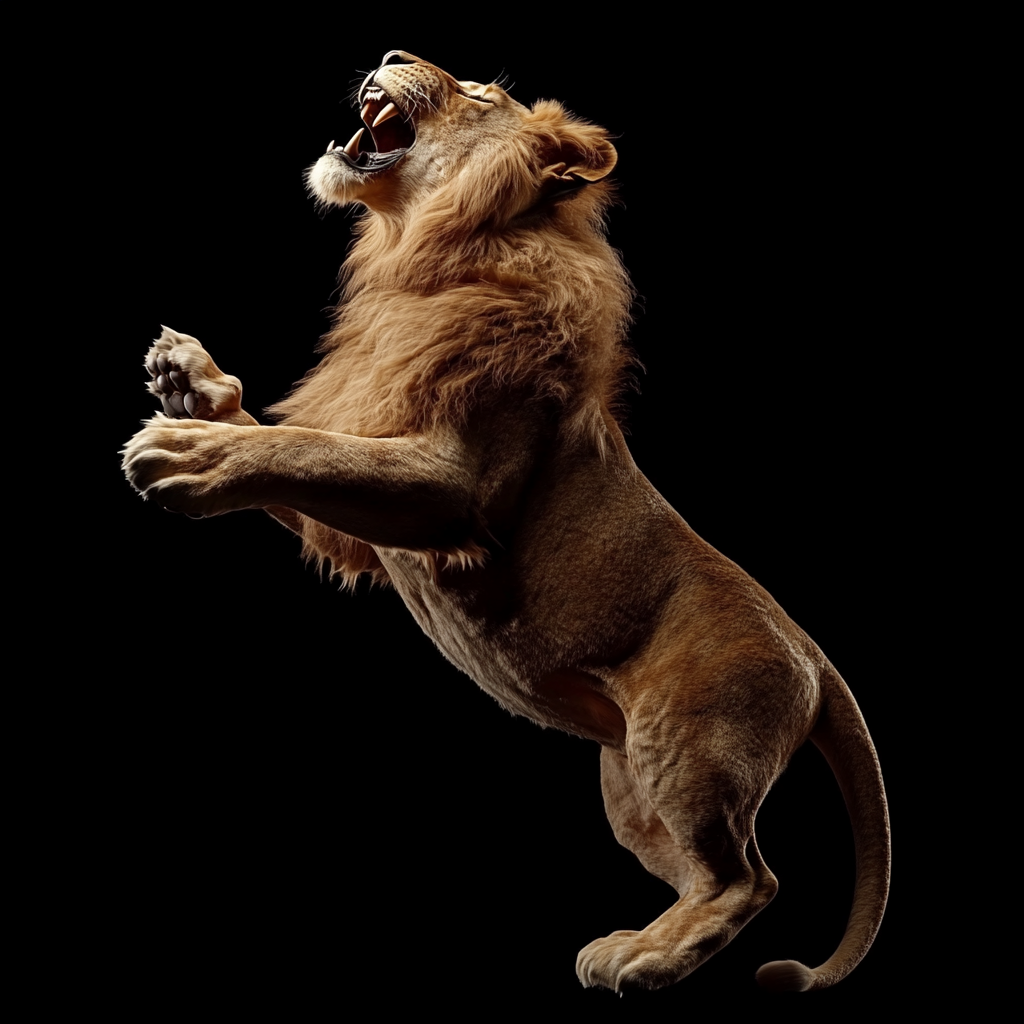 A Big Lion Roaring on Black Background