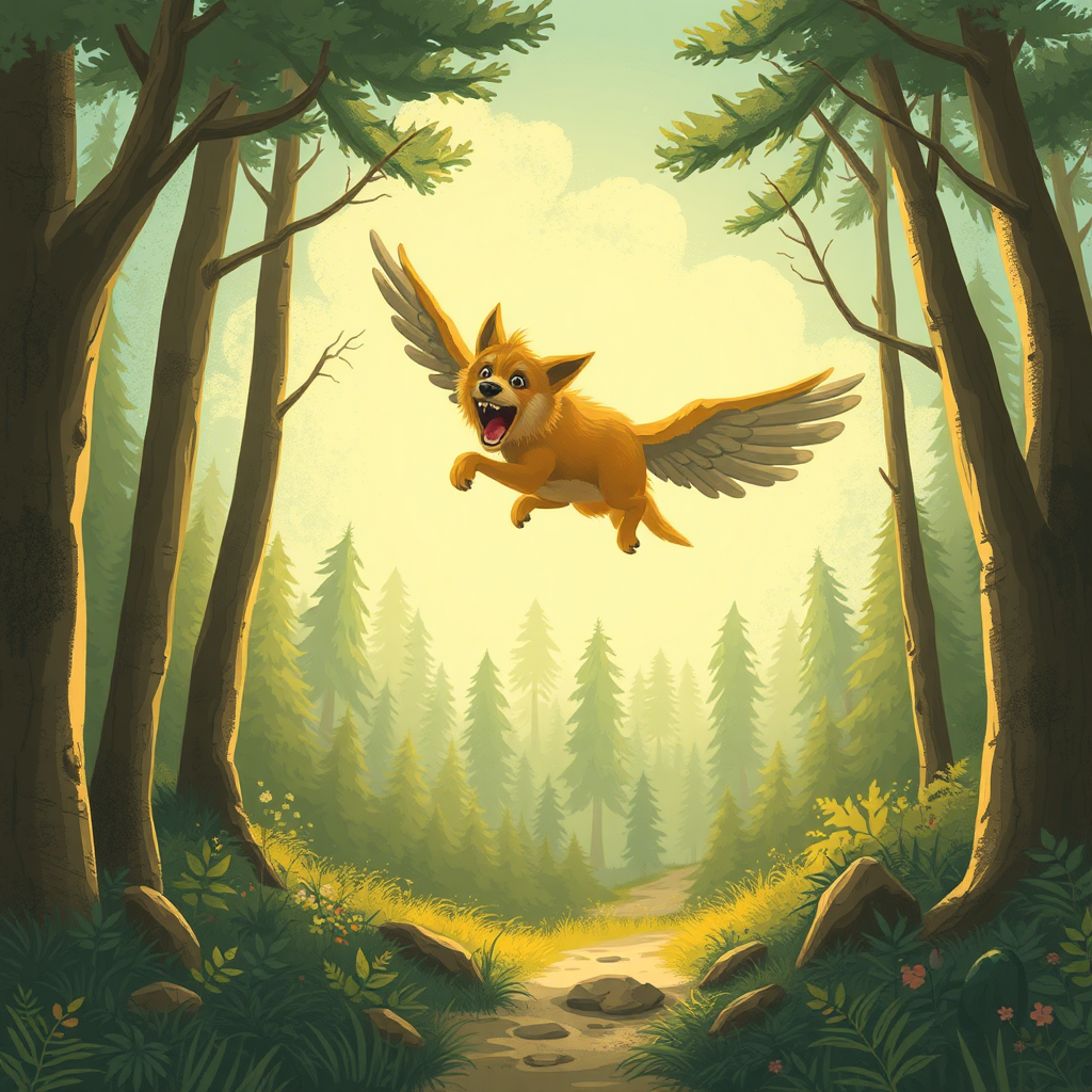 A Big Scary Flying Dog in Forest