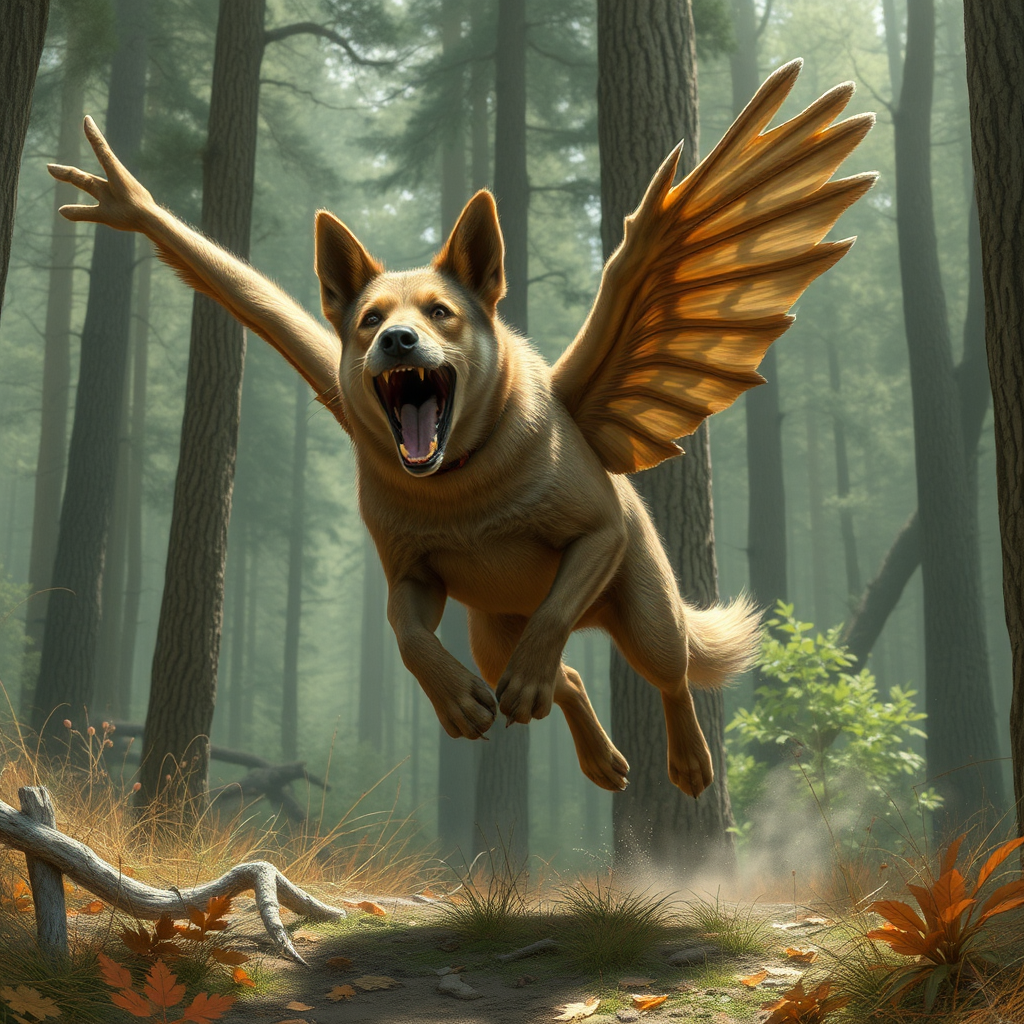 A Big Scary Flying Dog in the Forest.