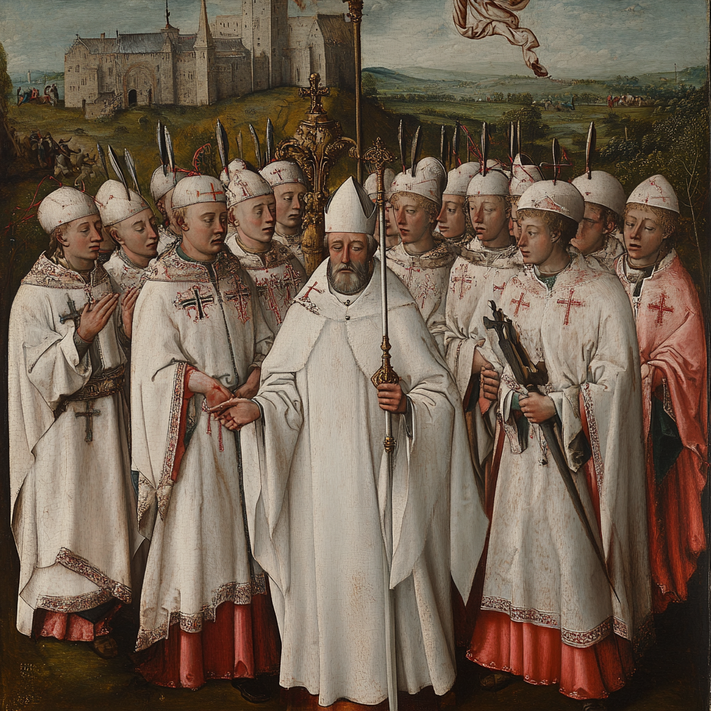 A Bishop with Templars and Youths in Robes.