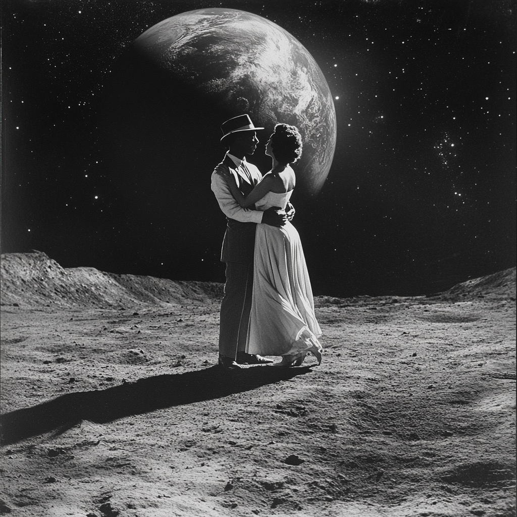 A Black Couple Dancing on the Moon