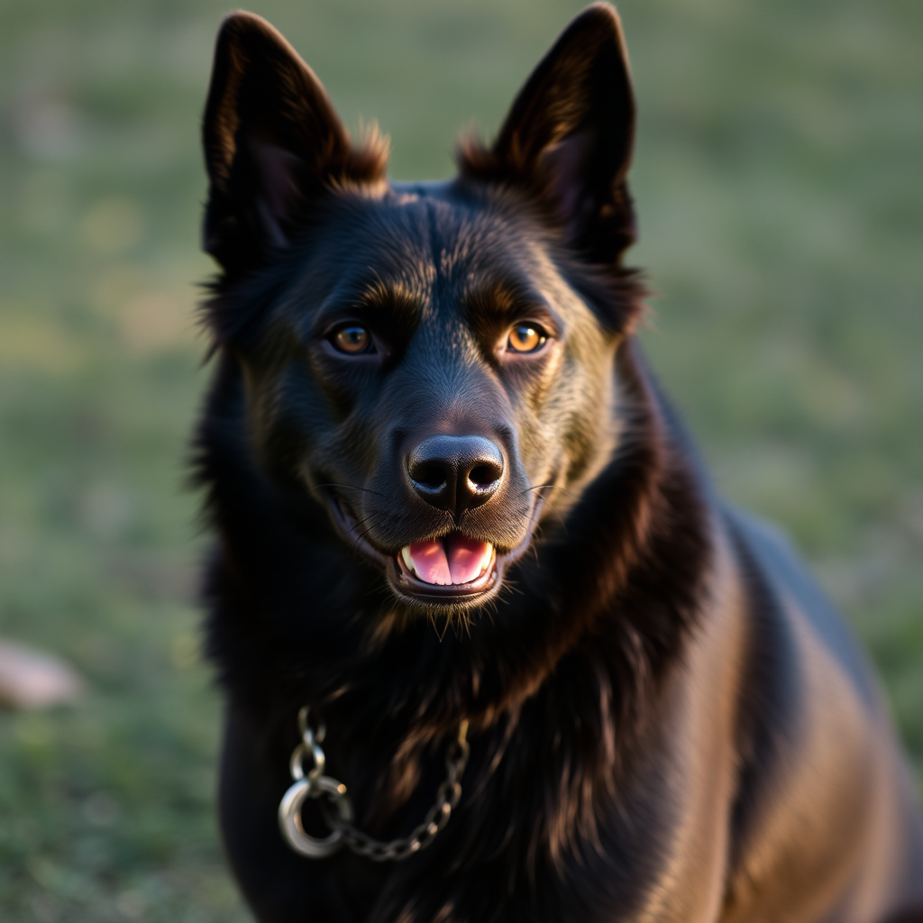 A Black Dog Walking in Grass.