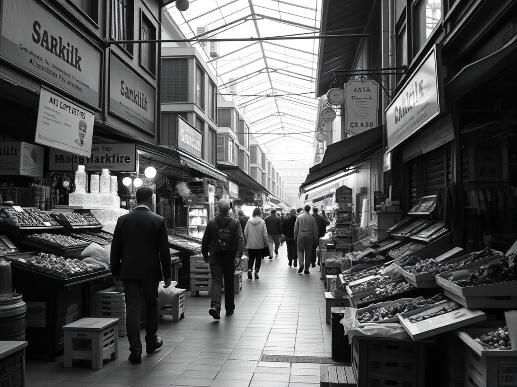 A Black and White Market Analysis Photo