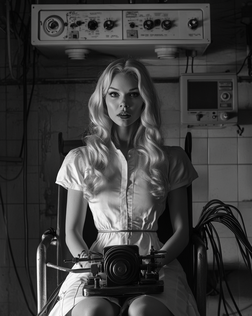 A Blond Nurse in Abandoned Hospital Basement