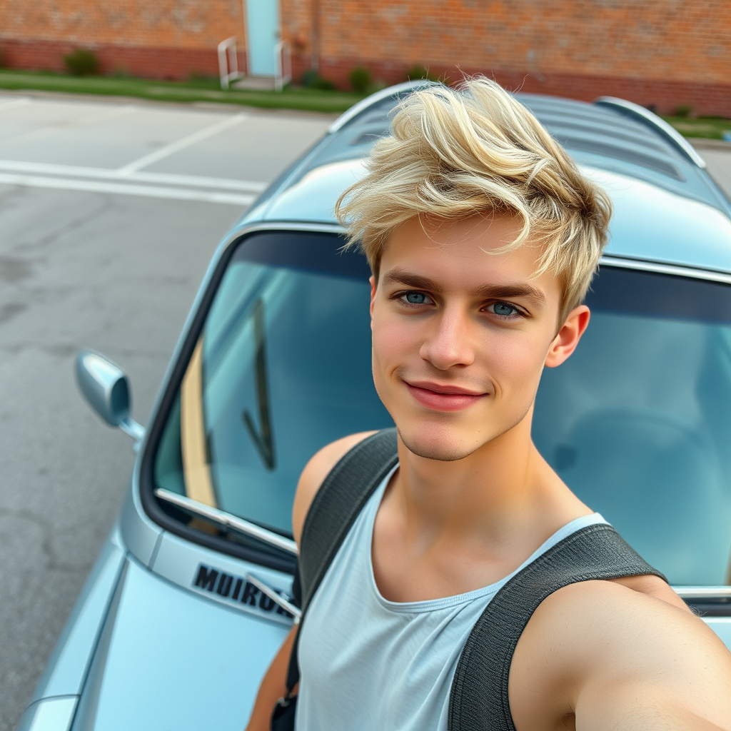 A Blonde Guy Taking a Car Selfie