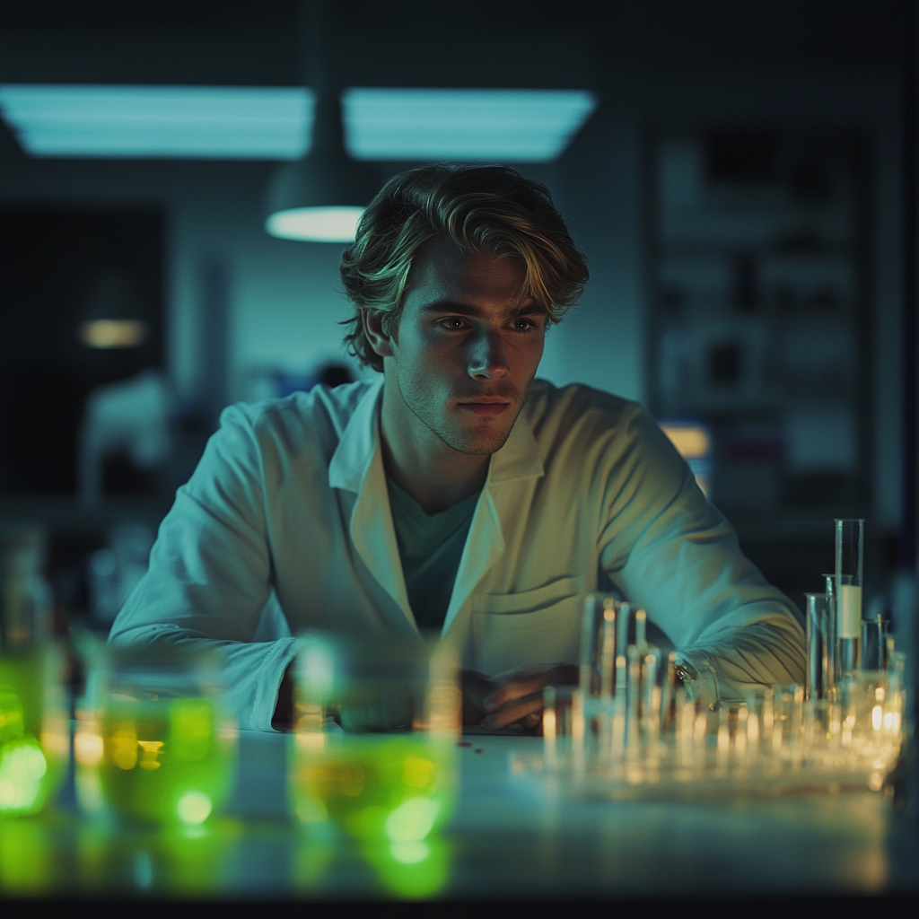 A Blonde Scientist PhD Student in Lab Experiment