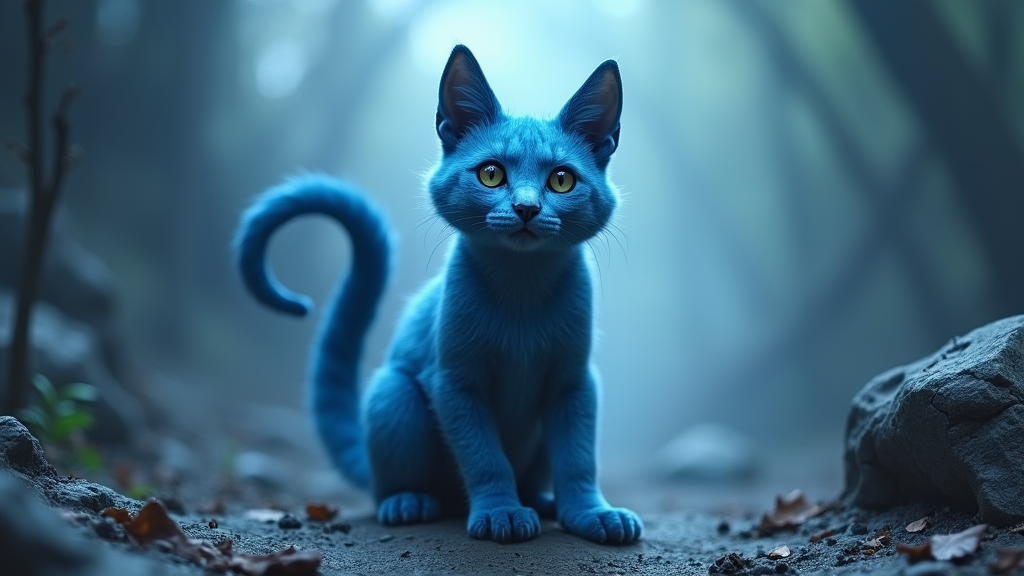 A Blue Cat-Like Alien on Another Planet