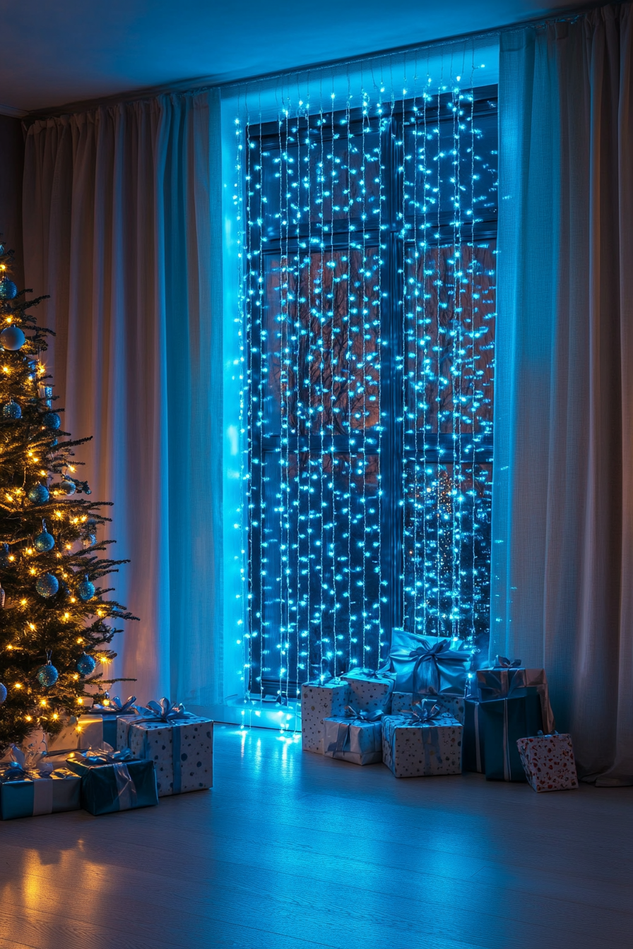 A Blue LED Garland in the Festive Living Room