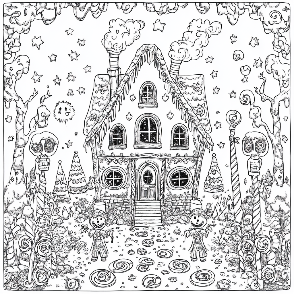 A Bold Coloring Page of Gingerbread House Village