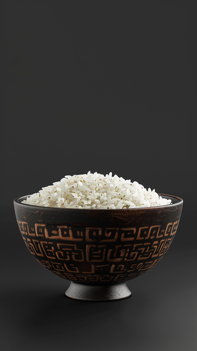 A Bowl of Rice on Black Background