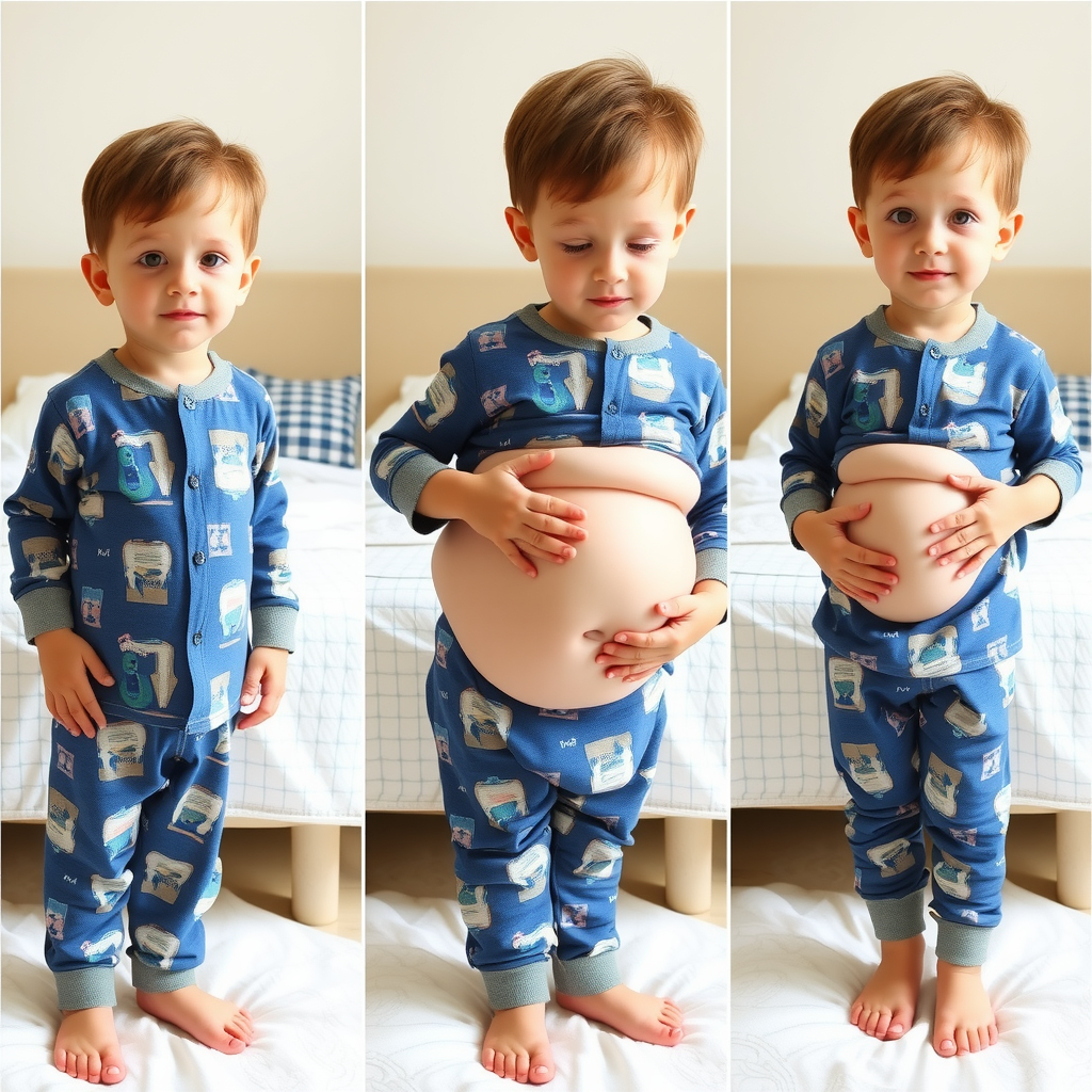 A Boy's Belly Growing Bigger and Rounder