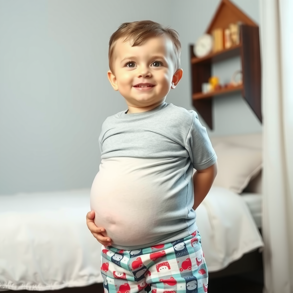A Boy's Belly Growing Bigger in Pajamas